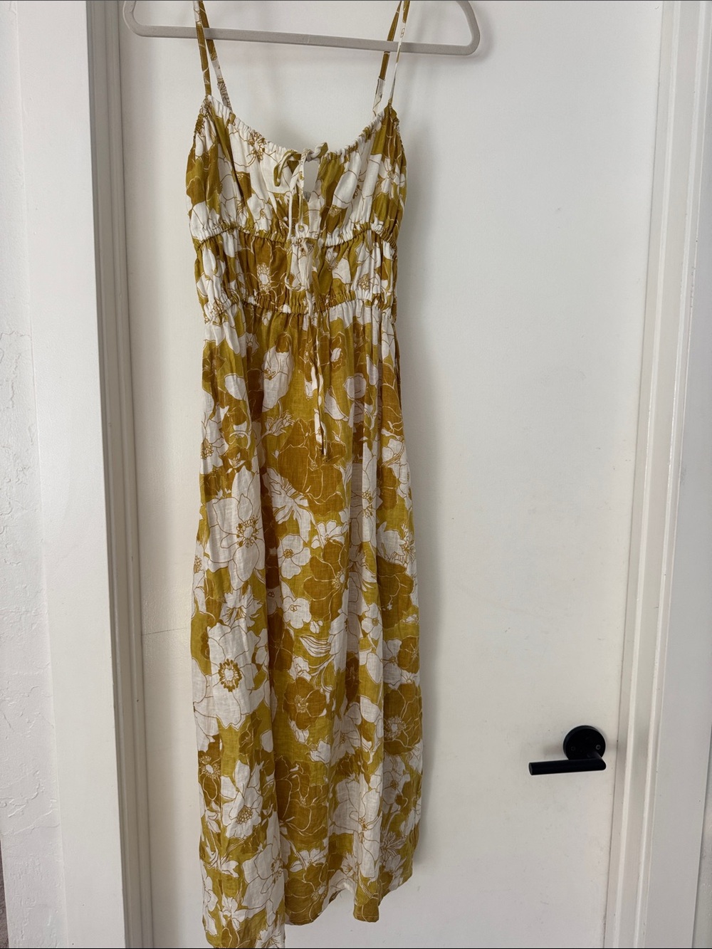 Faithfull the brand Floral Smocked Maxi Dress in Mustard and White